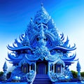 Thai temple in blue color, Wat Rong Khun. AI generated
