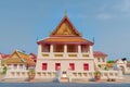 Thai temple building with watercolor painting photo effect.