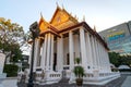 Thai temple church contrast with modern building