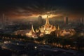 Thai temple city at night with Ai Generated Royalty Free Stock Photo