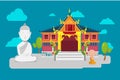 Thai Temple Flat Culture Background Vector