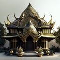 Thai temple with golden roof, 3d rendering. Computer digital drawing. Generative AI