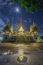 Thai temple at night time, Wat Rat Bamrung or Wat Ngon Kai - Samut Sakhon, Thailand