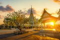 Thai temple So Thon Wara Ram Worawihan Temple Chachoengsao at sunset In Thailand