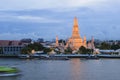 Thai temple view from Chaophraya river Royalty Free Stock Photo