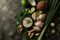 Thai Tom Kha Gai Ingredients on Palm Leaf