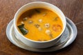 Thai Tom kha kai soup with prawns