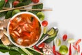 Thai Tom Yum Goong or spicy tom yum soup with prawns shrimps Royalty Free Stock Photo