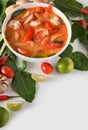 Thai Tom Yum Goong or spicy tom yum soup with prawns shrimps Royalty Free Stock Photo