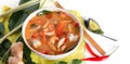 Thai Tom Yum Goong or spicy tom yum soup with prawns shrimps Royalty Free Stock Photo