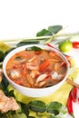 Thai Tom Yum Goong or spicy tom yum soup with prawns shrimps Royalty Free Stock Photo