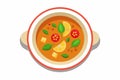 Thai Tom Yum soup with prawns, mushrooms, fresh herbs. Aromatic spicy broth. Concept Asian culinary, Thai cuisine