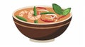 Thai Tom Yum soup with prawns, mushrooms, fresh herbs. Aromatic spicy broth. Concept Asian culinary, Thai cuisine