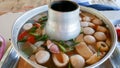 Thai tom yum soup, Thailand food soup with Shrimp and squid with curry coconut milk.Asian food delicious cooking