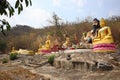 Thai top temple, he has many large golden Buddha images. Natural background Royalty Free Stock Photo