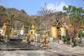 Thai top temple, he has many large golden Buddha images. Natural background Royalty Free Stock Photo