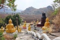 Thai top temple, he has many large golden Buddha images. Natural background Royalty Free Stock Photo