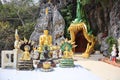Thai top temple, he has many large golden Buddha images. Natural background Royalty Free Stock Photo