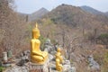 Thai top temple, he has many large golden Buddha images. Natural background Royalty Free Stock Photo