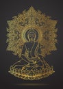 Thai tradition Of Buddha sitting on lotus gold color outline