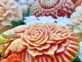 Thai Traditional Carved Fruits with Flower Patterns