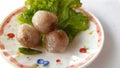 Thai Traditional Desert,Tapica Ball Made From Glutionous Rice filled with Minced Pork and sweet pickled Daikon Redish.