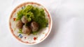 Thai Traditional Desert,Tapica Ball Made From Glutionous Rice filled with Minced Pork and sweet pickled Daikon Redish.