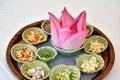 Thai traditional food, Asian raw healthy appetizer, Miang Kham lotus petals-wrapped.