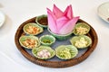 Thai traditional food, Asian raw healthy appetizer, Miang Kham lotus petals-wrapped.