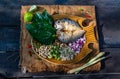 Thai Traditional Food : Fried mackerel served with fresh vegetable and herb, This food is thai food call Meuang Mackerel Maing-