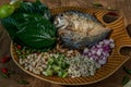 Thai Traditional Food : Fried mackerel served with fresh vegetable and herb, This food is thai food call Meuang Mackerel Maing-