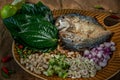 Thai Traditional Food : Fried mackerel served with fresh vegetable and herb, This food is thai food call Meuang Mackerel Maing-