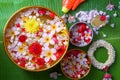 Thai traditional jasmine garland and Colorful flower in water bo Royalty Free Stock Photo