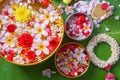 Thai traditional jasmine garland and Colorful flower in water bo Royalty Free Stock Photo