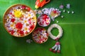 Thai traditional jasmine garland and Colorful flower in water bo Royalty Free Stock Photo