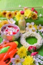 Thai traditional jasmine garland and Colorful flower in water bo Royalty Free Stock Photo