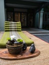 Thai traditional mattress on wooden table