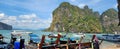 Thai traditional tourist boats off the coast of Koh Tapu island