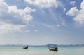 Thai traditional wooden boats on the beautiful beach in Krabi province. Thailand Royalty Free Stock Photo