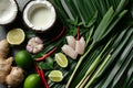 Thai Tom Kha Gai Ingredients on Palm Leaf