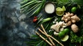 Thai Tom Kha Gai Ingredients on Palm Leaf