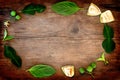 Thai vegetables frame on wooden table background