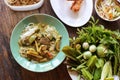 Thai Vermicelli Eaten And Chicken Curry Thai Tradition Food With Ingredients And Herbs On Wooden Background With Vintage Tone Royalty Free Stock Photo