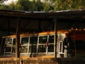 Vintage School Bus in Old Parking Lot Royalty Free Stock Photo