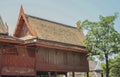 Thai vintage wood house with blue sky view, culture public park