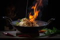 Thai Wok Recipe with Vegetables. Thai wok recipe with vegetables being cooked on an open fire, representing the delicious flavors