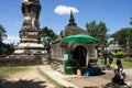 Thai woman travel visit and respect praying Chedi or stupa Phra That Kong Khao Noi