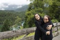 Thai women mother and daughter travel and posing at Blindsee of Tyrol, Austria