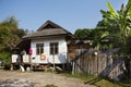 Thai women peoThai women people washing clean clothes and hanging dry clothes in the sun at home Royalty Free Stock Photo