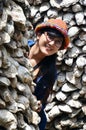 Thai women portrait with Oyster Shell wall in Wat Chedi Hoi Royalty Free Stock Photo